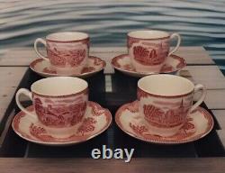 9 Pc Tea Pot Set Johnson Bros OLD BRITAIN CASTLES 4 Cups 4 Saucers England EUC