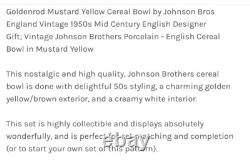 9 pc Johnson Bros England Goldenrod Mustard Yellow Inside White Out Bowls Plates
