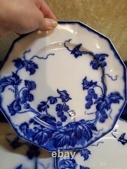 ANTIQUE 5pc FLOW BLUE CIR 1900 JOHNSON BROS ENG KENWORTH PTRN DINNER PLATES