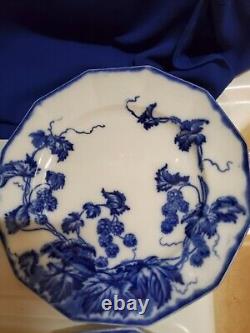 ANTIQUE 5pc FLOW BLUE CIR 1900 JOHNSON BROS ENG KENWORTH PTRN DINNER PLATES