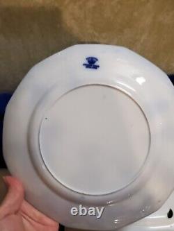 ANTIQUE 5pc FLOW BLUE CIR 1900 JOHNSON BROS ENG KENWORTH PTRN DINNER PLATES