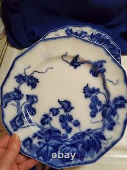 ANTIQUE 5pc FLOW BLUE CIR 1900 JOHNSON BROS ENG KENWORTH PTRN DINNER PLATES