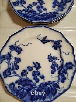 ANTIQUE 5pc FLOW BLUE CIR 1900 JOHNSON BROS ENG KENWORTH PTRN DINNER PLATES