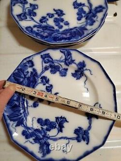 ANTIQUE 5pc FLOW BLUE CIR 1900 JOHNSON BROS ENG KENWORTH PTRN DINNER PLATES