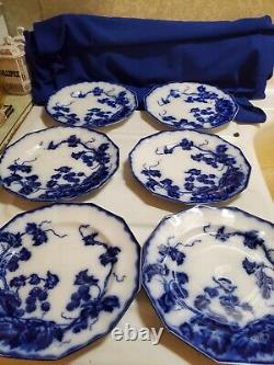 ANTIQUE 6pc FLOW BLUE CIR 1900 JOHNSON BROS ENG KENWORTH PTRN BREAD PLATES