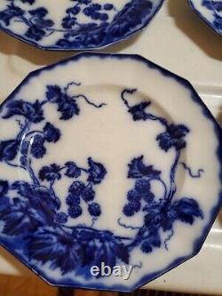 ANTIQUE 6pc FLOW BLUE CIR 1900 JOHNSON BROS ENG KENWORTH PTRN BREAD PLATES