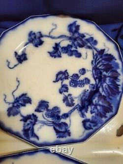 ANTIQUE 6pc FLOW BLUE CIR 1900 JOHNSON BROS ENG KENWORTH PTRN BREAD PLATES