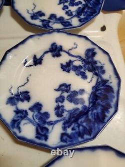 ANTIQUE 6pc FLOW BLUE CIR 1900 JOHNSON BROS ENG KENWORTH PTRN BREAD PLATES