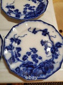 ANTIQUE 6pc FLOW BLUE CIR 1900 JOHNSON BROS ENG KENWORTH PTRN BREAD PLATES