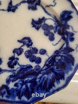 ANTIQUE 6pc FLOW BLUE CIR 1900 JOHNSON BROS ENG KENWORTH PTRN BREAD PLATES