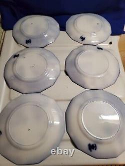 ANTIQUE 6pc FLOW BLUE CIR 1900 JOHNSON BROS ENG KENWORTH PTRN BREAD PLATES