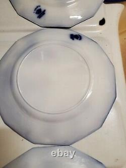 ANTIQUE 6pc FLOW BLUE CIR 1900 JOHNSON BROS ENG KENWORTH PTRN BREAD PLATES