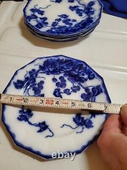 ANTIQUE 6pc FLOW BLUE CIR 1900 JOHNSON BROS ENG KENWORTH PTRN BREAD PLATES