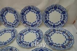 ANTIQUE FLOW BLUE CHINA DESSERT PLATES JOHNSON BROTHERS ECLIPSE SET 11 7in