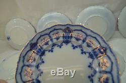ANTIQUE FLOW BLUE CHINA DESSERT PLATES JOHNSON BROTHERS ECLIPSE SET 11 7in
