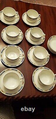 ANTIQUE Johnson Brothers JB28 China Service for 8 Blue Border Pink Rose (39 PCS)