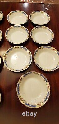 ANTIQUE Johnson Brothers JB28 China Service for 8 Blue Border Pink Rose (39 PCS)