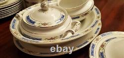 ANTIQUE Johnson Brothers JB28 China Service for 8 Blue Border Pink Rose (39 PCS)