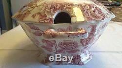 A Johnson Bros Red/Pink Chippendale Rectangular Tureen