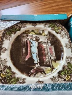 All 6 different Johnson Bros Friendly Village Christmas Square salad plates