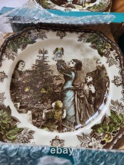 All 6 different Johnson Bros Friendly Village Christmas Square salad plates