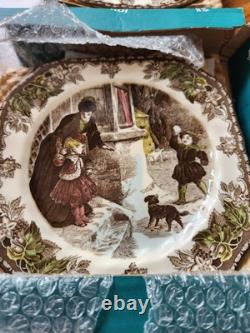 All 6 different Johnson Bros Friendly Village Christmas Square salad plates
