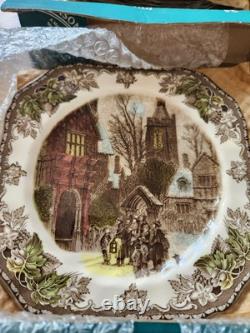 All 6 different Johnson Bros Friendly Village Christmas Square salad plates