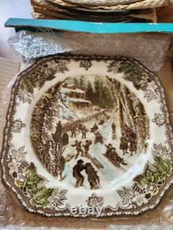 All 6 different Johnson Bros Friendly Village Christmas Square salad plates