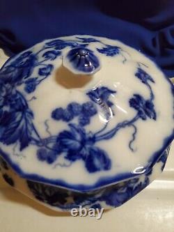 Antique Flow Blue Cir 1900 Johnson Bros Eng Kenworth Ptrn Covered Dish