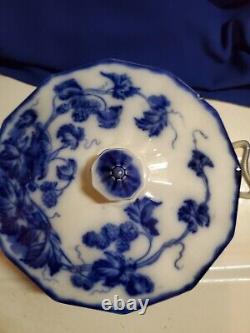 Antique Flow Blue Cir 1900 Johnson Bros Eng Kenworth Ptrn Covered Dish