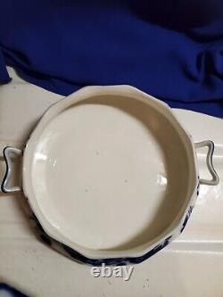 Antique Flow Blue Cir 1900 Johnson Bros Eng Kenworth Ptrn Covered Dish