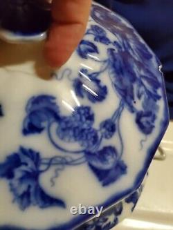 Antique Flow Blue Cir 1900 Johnson Bros Eng Kenworth Ptrn Covered Dish