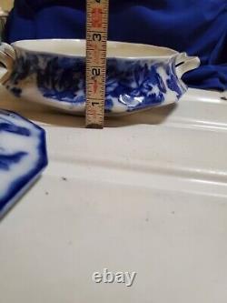 Antique Flow Blue Cir 1900 Johnson Bros Eng Kenworth Ptrn Covered Dish