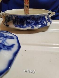 Antique Flow Blue Cir 1900 Johnson Bros Eng Kenworth Ptrn Covered Dish