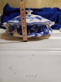 Antique Flow Blue Cir 1900 Johnson Bros Eng Kenworth Ptrn Covered Dish