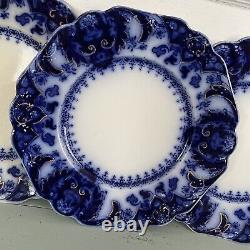 Antique Flow Blue Johnson Bros Florida Royal Pattern Plates 8 Set of 3 NO CHIPS