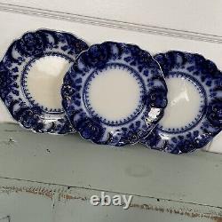 Antique Flow Blue Johnson Bros Florida Royal Pattern Plates 8 Set of 3 NO CHIPS