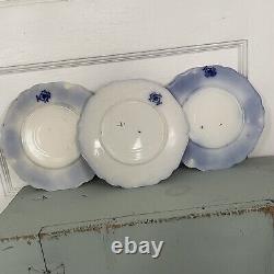 Antique Flow Blue Johnson Bros Florida Royal Pattern Plates 8 Set of 3 NO CHIPS