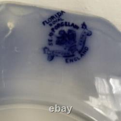 Antique Flow Blue Johnson Bros Florida Royal Pattern Plates 8 Set of 3 NO CHIPS