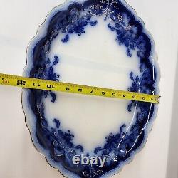 Antique Johnson Bros Blue Flow Oval 16 Serving Platter Tray Oregon Scalloped