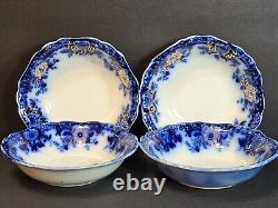 Antique Johnson Bros Brooklyn Flow Blue Set of 4 Berry/Dessert Bowls 6 Rare Min