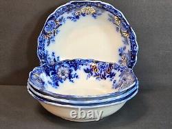 Antique Johnson Bros Brooklyn Flow Blue Set of 4 Berry/Dessert Bowls 6 Rare Min