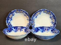 Antique Johnson Bros Brooklyn Flow Blue Set of 4 Berry/Dessert Bowls 6 Rare Min