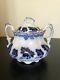 Antique Johnson Bros England Flow Blue Normandy Pattern Sugar Dish With Lid