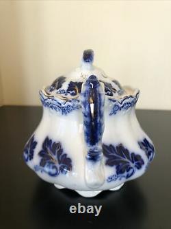 Antique Johnson Bros England Flow Blue Normandy Pattern Sugar Dish with Lid