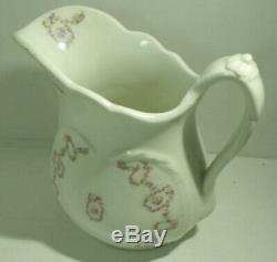 Antique Johnson Bros England White Ironstone Pitcher Embossed Garland Pink Roses