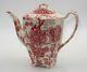 Antique Johnson Bros English Chippendale Floral Red White 7.5 Tall Teapot