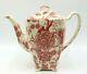 Antique Johnson Bros English Chippendale Floral Red / White 7.5 Tall Teapot