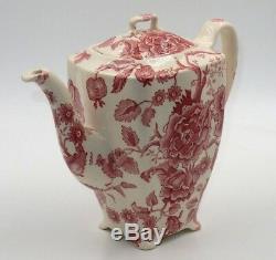 Antique Johnson Bros English Chippendale Floral Red White 7.5 Tall Teapot