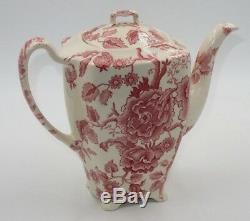 Antique Johnson Bros English Chippendale Floral Red White 7.5 Tall Teapot